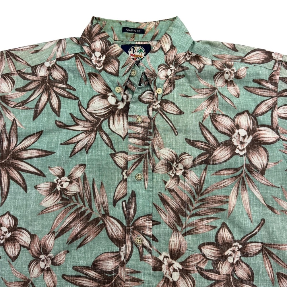 Reyn Spooner Shirt Mens M Green Short Sleeve Button Up Floral Hawaiian Classic
